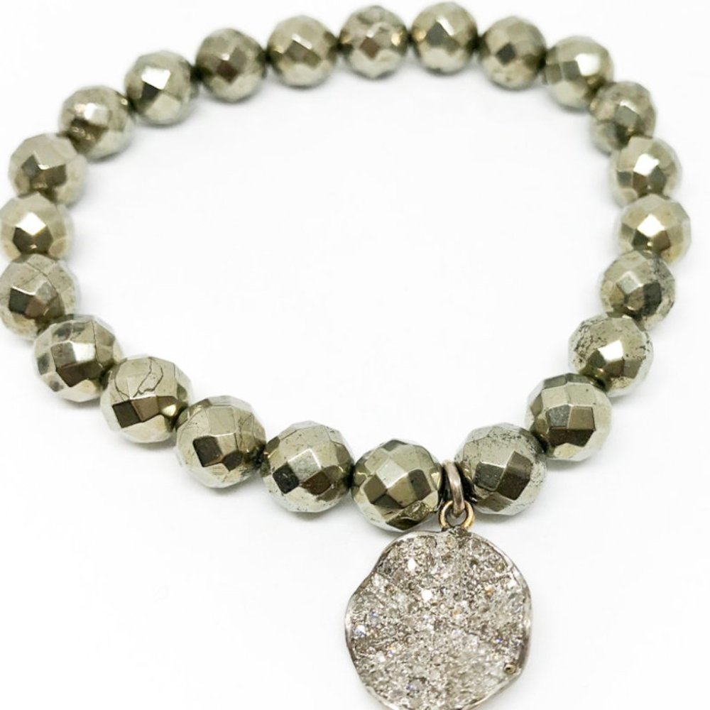 Chan Luu Pyrite Black Diamond Charm Stretch Bracelet
